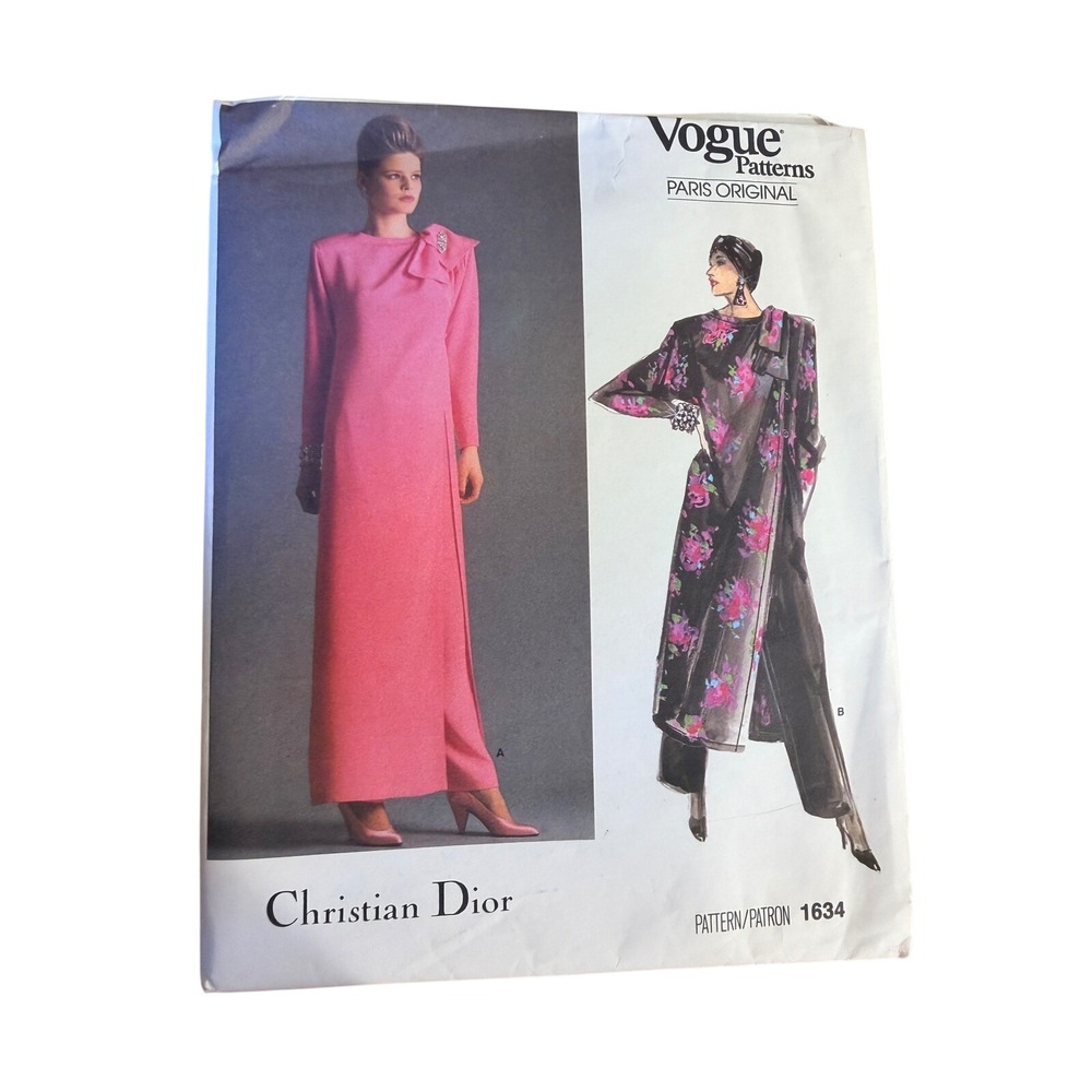 Uncut new Christian Dior Vogue 1634 Tunic Pants Pattern Size 14 80s Paris orig